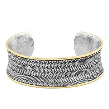 Two-tone Finish Weaved Bracelet Cuff - BC00045TW-V00
