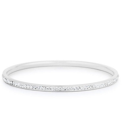 Simple Rhodium Plated Finish Crystal Bangle - BC00068R-C02