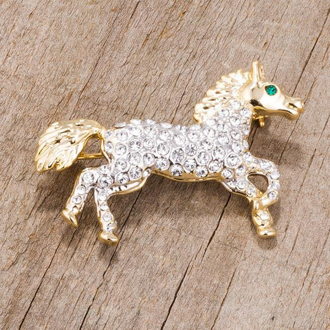 Two-Tone Horse Brooch with Crystals - BR00087T-V01