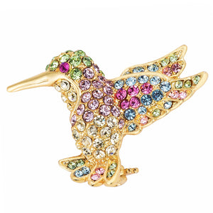 18k Gold Plated Light Multicolored Crystal Hummingbird Brooch - BR00088G-V03