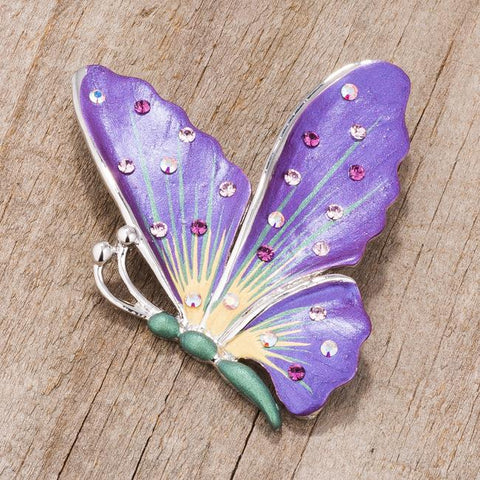 Purple And Rhodium Butterfly Brooch With Crystals - BR00089R-V01