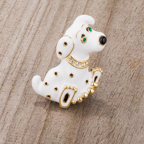 White Dalmatian Brooch With Crystals - BR00096G-V01
