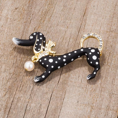 Black Dachshund Brooch With Crystals - BR00097G-V01