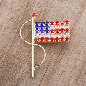 Gold Tone USA Flag Brooch With Crystals - BR00100G-V01