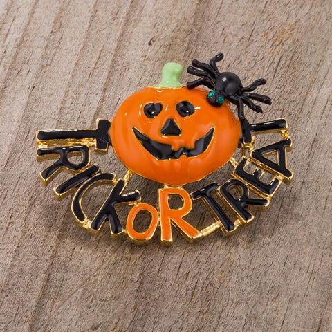 Jack-O'-Lantern Brooch With Crystals - BR00101G-V01