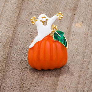 Pumpkin And Ghost Brooch With Crystals - BR00102G-V00