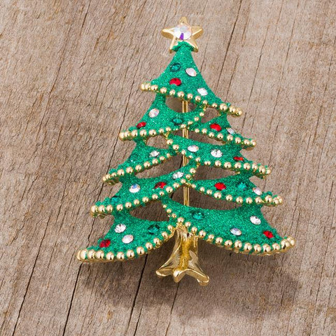 Christmas Tree Brooch With Crystals - BR00106G-V01
