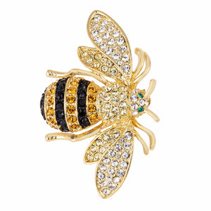 18k Gold Plated Golden Bumble Bee Crystal Brooch - BR00116G-V01
