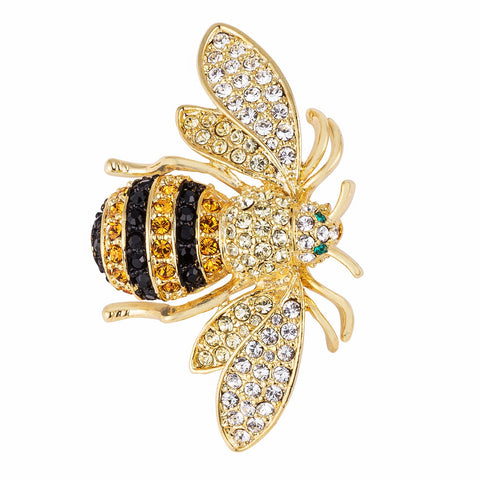 18k Gold Plated Golden Bumble Bee Crystal Brooch - BR00116G-V01