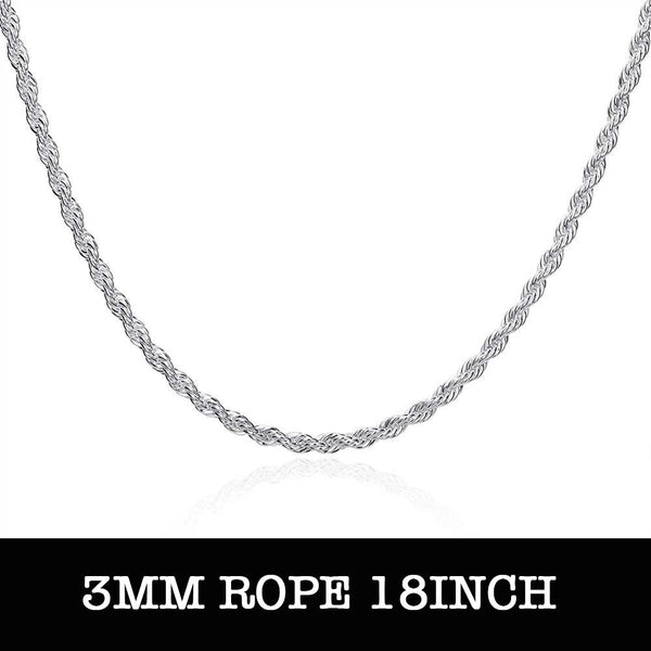 Rope Silver Chain 18inch 3mm LSNC014