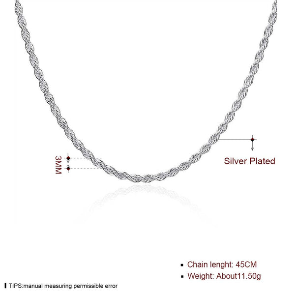 Rope Silver Chain 18inch 3mm LSNC014