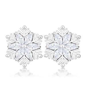 USA IMPORT .6Ct Rhodium Plated Clear Marquise Snowflake Earrings - LS E50204R-C01