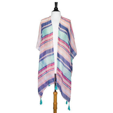 Multicolored Magdelena Striped Cover Up Shawl With Tassels - CO-CMF3536-MULTI