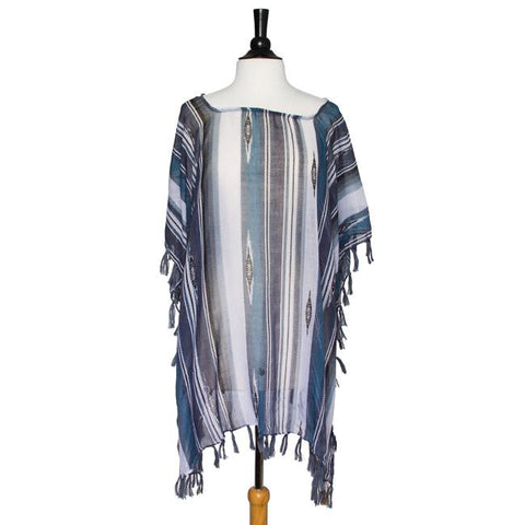 Grey Janna Striped Lightweight Poncho - CO-CMF3540-GREY