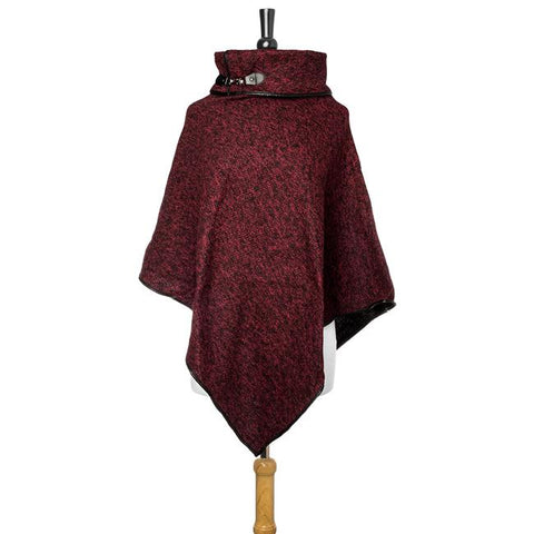 Burgundy Heathered Knit Poncho - CO-CMF5220-BURGUNDY