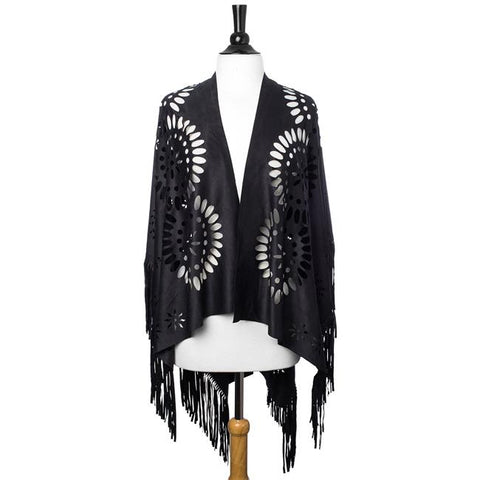 Charcoal Grey Shawl With Cutouts - CO-CMF5256-GREY