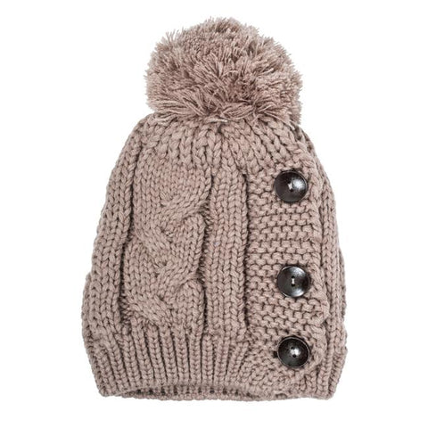 Taupe Michelle Knitted White Stitch Beanie - CO-CMH1102-TAUPE