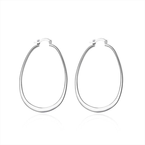 Lucky Silver - Silver Designer Large Oval Delicate Hoop Earrings - LOCAL STOCK - LSE001