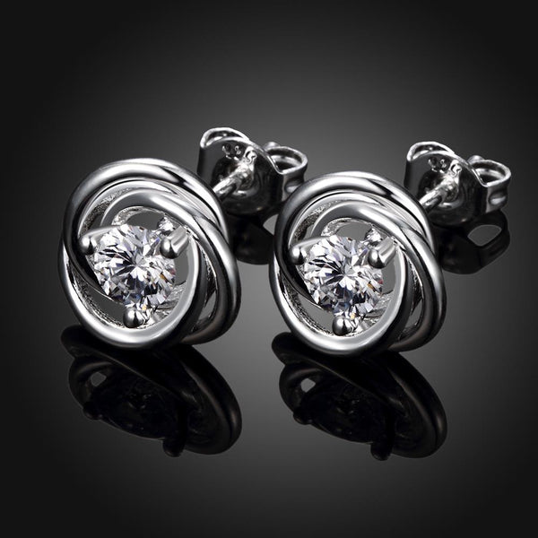 Lucky Silver - Silver Designer Stud Earrings with Crystal - LOCAL STOCK - LSE010