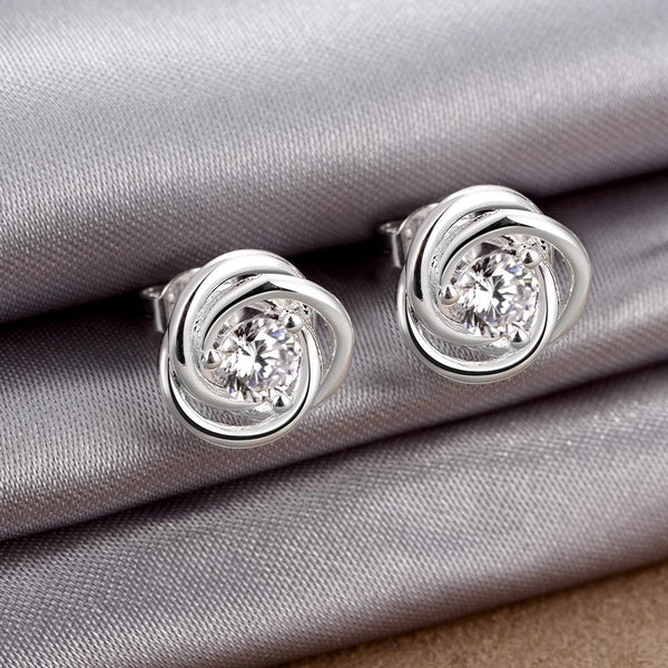 Lucky Silver - Silver Designer Stud Earrings with Crystal - LOCAL STOCK - LSE010
