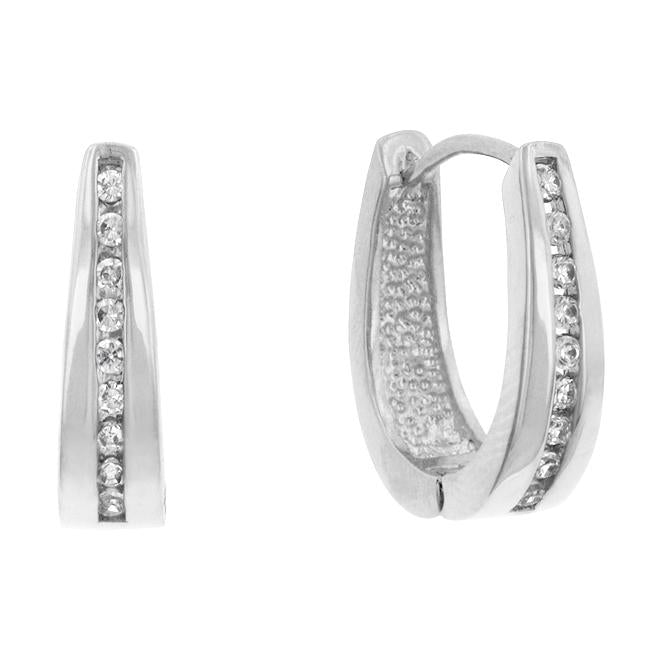 Elegant Rhodium Plated Finish Cubic Zirconia Hoop Earrings - E01207R-C01