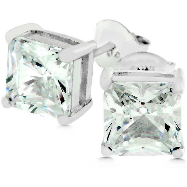 Sterling Silver Princess Cut Stud Earrings - E01308S-S01