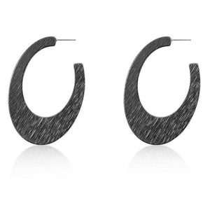 Contemporary Hematite Textured Hoop Earrings - E01713BW-V00