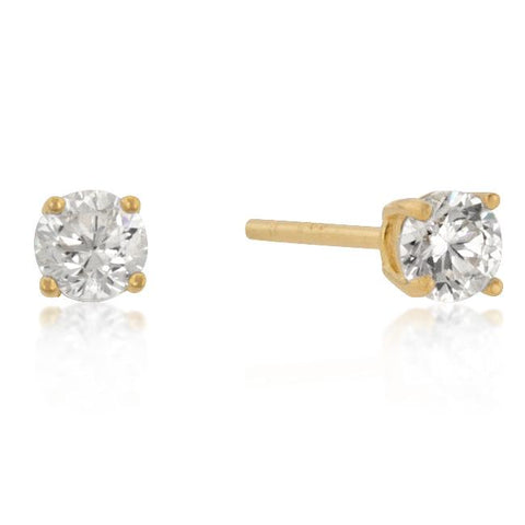 4mm New Sterling Round Cut Cubic Zirconia Studs Gold - E01736GS-S01-4MM