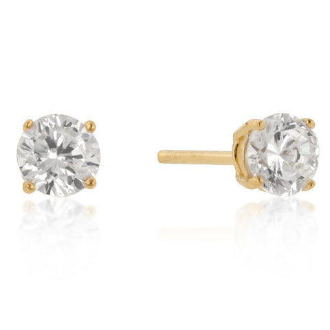 5mm New Sterling Round Cut Cubic Zirconia Studs Gold - E01736GS-S01-5MM