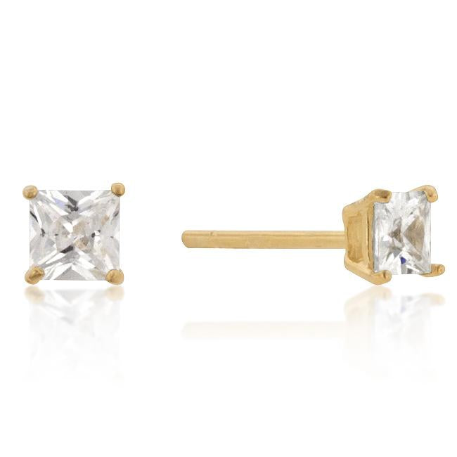 4mm New Sterling Princess Cut Cubic Zirconia Studs Gold - E01737GS-S01-4MM