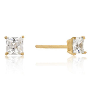 4mm New Sterling Princess Cut Cubic Zirconia Studs Gold - E01737GS-S01-4MM