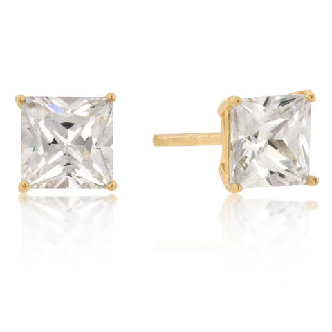 6mm New Sterling Princess Cut Cubic Zirconia Studs Gold - E01737GS-S01-6MM