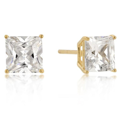 7mm New Sterling Round Cut Cubic Zirconia Studs Gold - E01737GS-S01-7MM