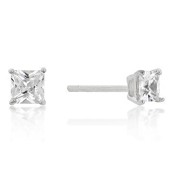 4mm New Sterling Princess Cut Cubic Zirconia Studs Silver - E01737RS-S01-4MM