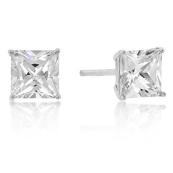 6mm New Sterling Princess Cut Cubic Zirconia Studs Silver - E01737RS-S01-6MM
