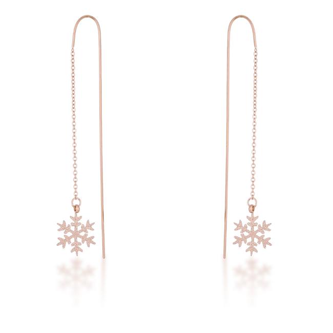 Noelle Rose Gold Stainless Steel Snowflake Threaded Drop Earrings - E01874A-V00