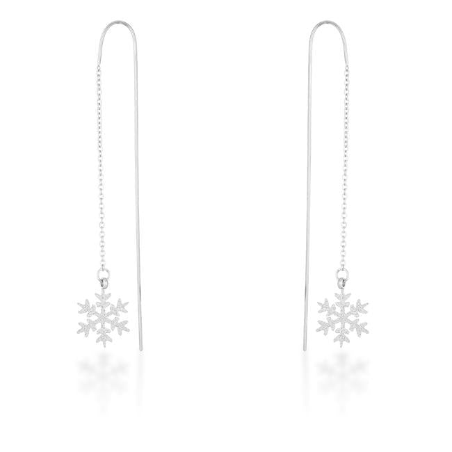 Noelle Rhodium Stainless Steel Snowflake Threaded Drop Earrings - E01874R-V00