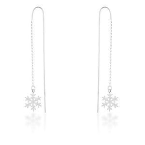 Noelle Rhodium Stainless Steel Snowflake Threaded Drop Earrings - E01874R-V00