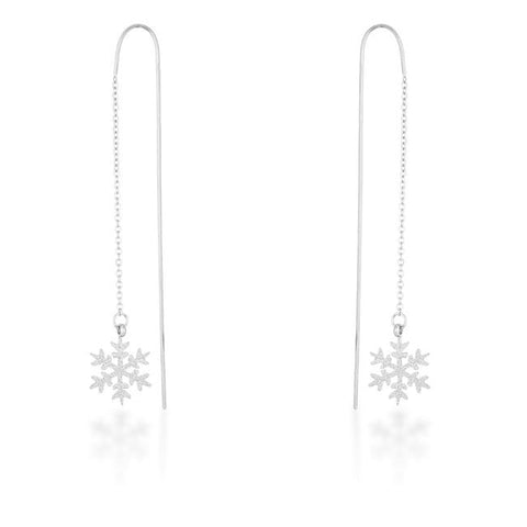 Noelle Rhodium Stainless Steel Snowflake Threaded Drop Earrings - E01874R-V00