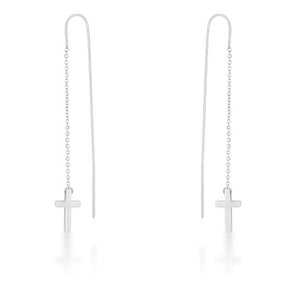Marylou Rhodium Stainless Steel Cross Threaded Drop Earrings - E01876R-V00