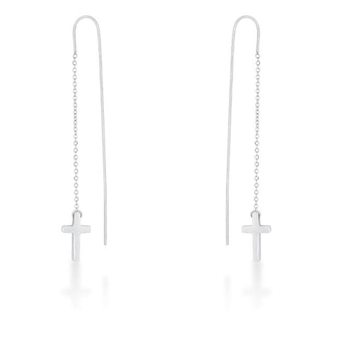 Marylou Rhodium Stainless Steel Cross Threaded Drop Earrings - E01876R-V00
