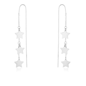 Reina Rhodium Stainless Steel Delicate Star Threaded Drop Earrings - E01877R-V00