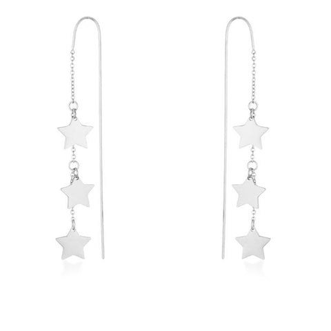 Reina Rhodium Stainless Steel Delicate Star Threaded Drop Earrings - E01877R-V00