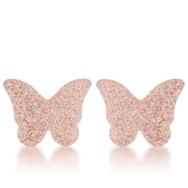 Jess Glittery Butterfly Rose Gold Stud Earrings - E01885AV-V00