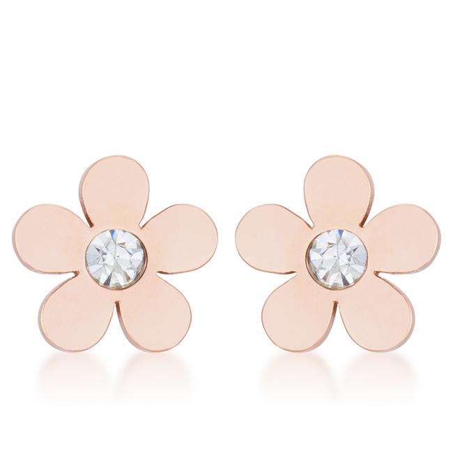 Daisy 0.3ct CZ Rose Gold Stainless Steel Flower Stud Earrings - E01886AV-S01