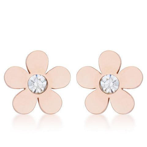 Daisy 0.3ct CZ Rose Gold Stainless Steel Flower Stud Earrings - E01886AV-S01