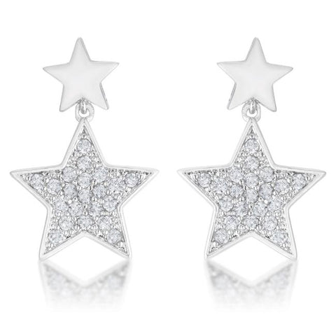Bianca 0.5ct CZ Rhodium Star Drop Earrings - E01888R-C01