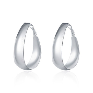 Lucky Silver - Silver Designer Oval Large Hoop Earrings - LOCAL STOCK - LSE018