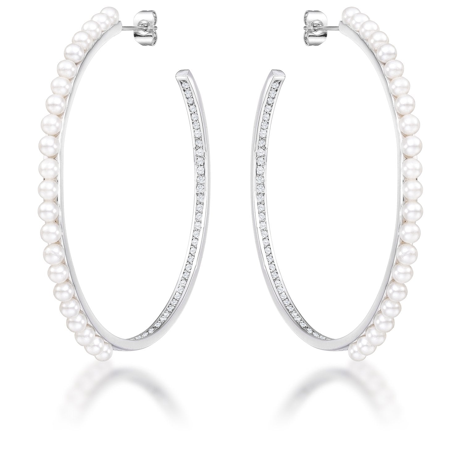 Inside Out .8Ct Cubic Zirconia and Pearl Hoops - E01955R-C84