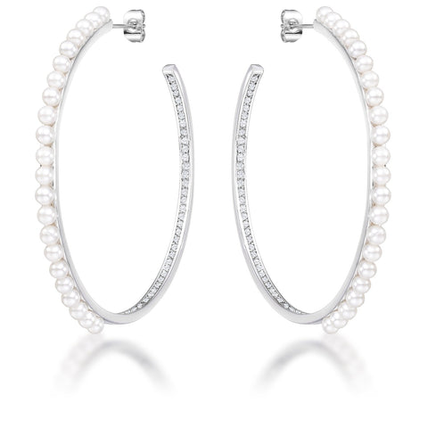 Inside Out .8Ct Cubic Zirconia and Pearl Hoops - E01955R-C84